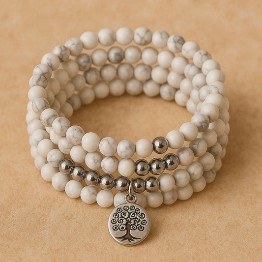 Bracelet Mala Howlite & Hématite — Bien-Être & Sérénité