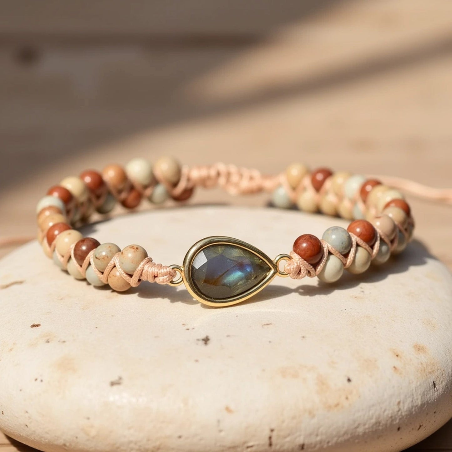 Bracelet Tressé Jaspe & Labradorite — Audace & Transformation