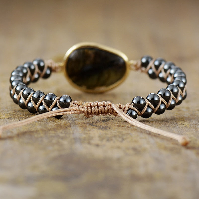Bracelet Labradorite & Hématite — Œil Céleste & Ancrage