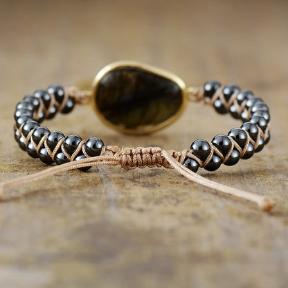 Bracelet Labradorite & Hématite — Œil Céleste & Ancrage