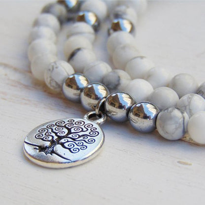 Bracelet Mala Howlite & Hématite — Bien-Être & Sérénité
