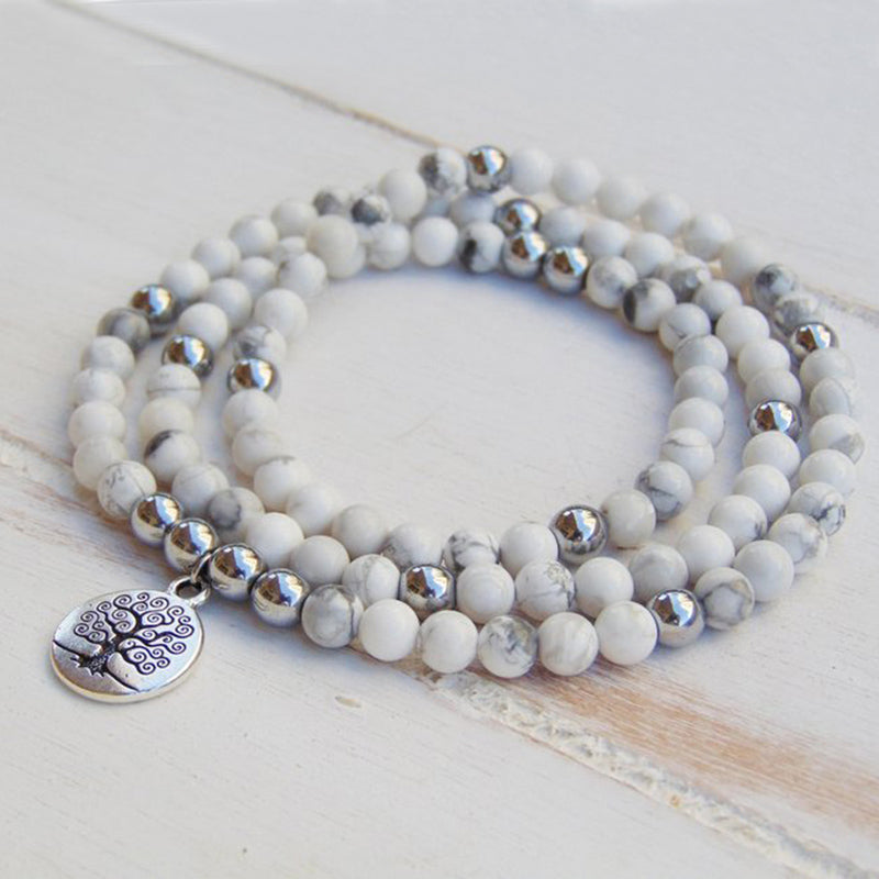 Bracelet Mala Howlite & Hématite — Bien-Être & Sérénité