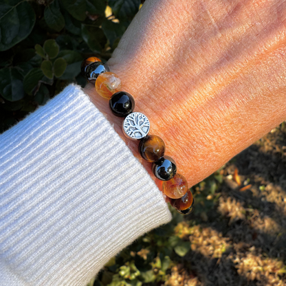 Bracelet Œil de Tigre, Citrine, Hématite & Obsidienne — Force & Clarté