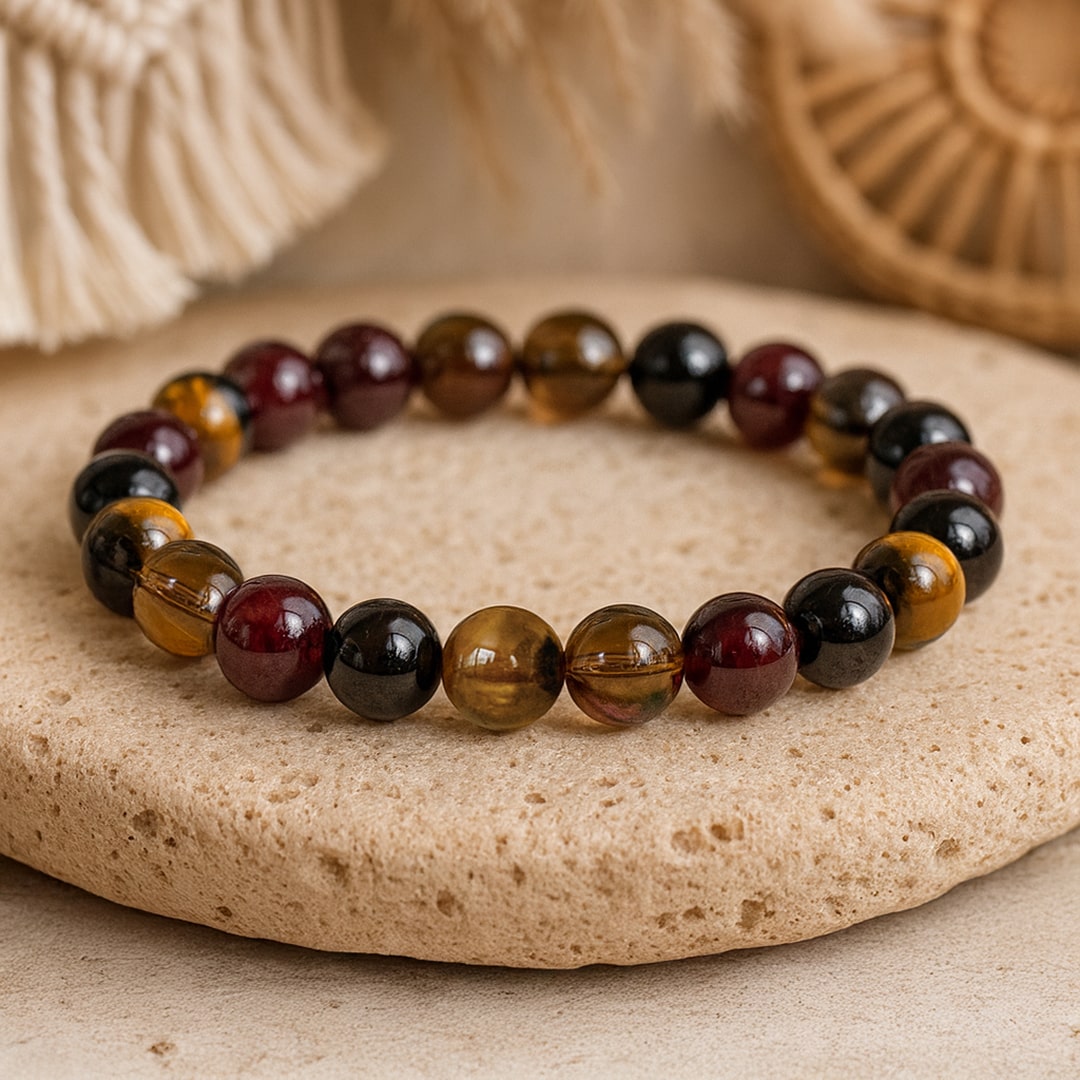 Bracelet Œil de Tigre & Grenat — Réussite & Protection