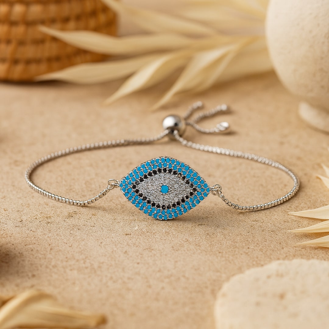 Bracelet Oeil Bleu - Protection du Mauvais Œil - Argent - L'Arbre des Chakras