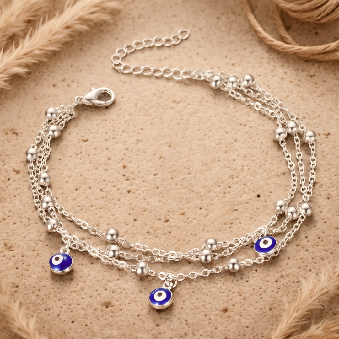 Bracelet de Cheville Oeil Bleu - Argent - L'Arbre des Chakras