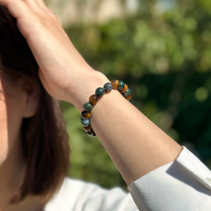 Bracelet Œil de Tigre & Agate Mousse — Équilibre & Protection Naturelle