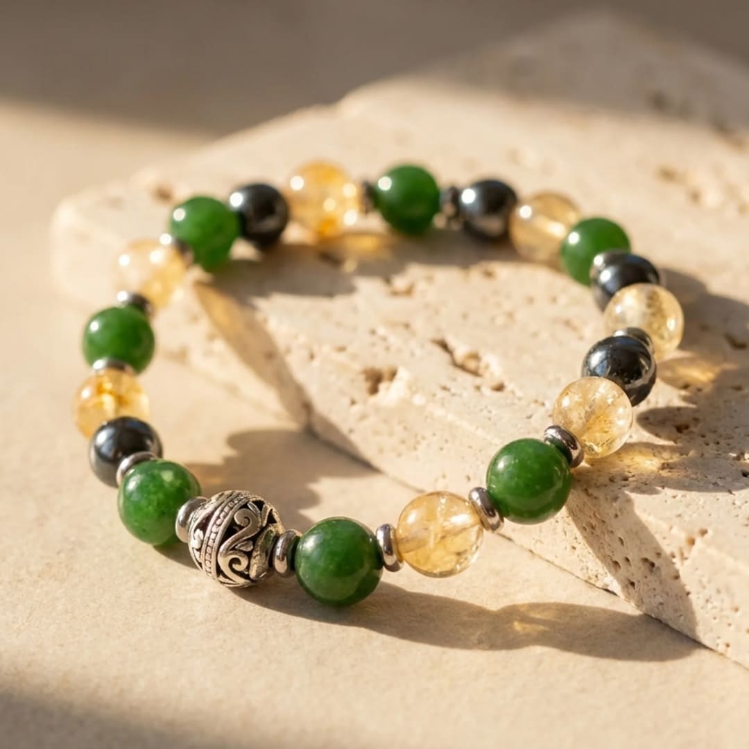 Bracelet Jade, Citrine & Hématite — Chance, Abondance & Ancrage