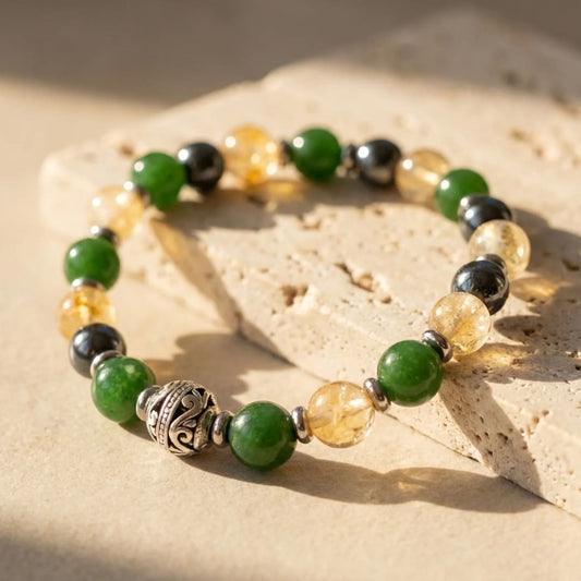 Bracelet Jade, Citrine & Hématite — Chance, Abondance & Ancrage