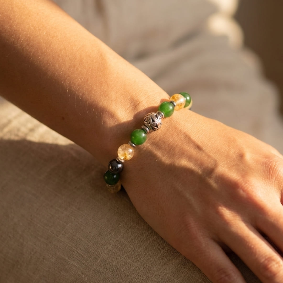 Bracelet Jade, Citrine & Hématite — Chance, Abondance & Ancrage
