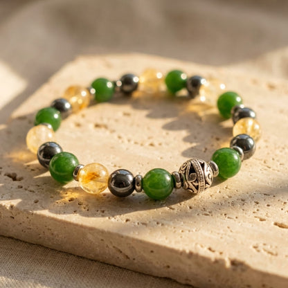 Bracelet Jade, Citrine & Hématite — Chance, Abondance & Ancrage
