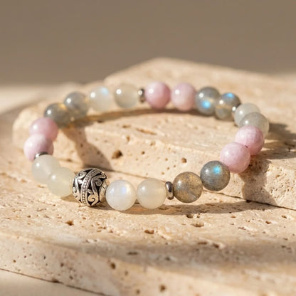 Bracelet Labradorite, Pierre de Lune & Kunzite — Énergie Féminine