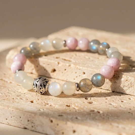 Bracelet Labradorite, Pierre de Lune & Kunzite — Énergie Féminine