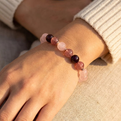 Bracelet Quartz Rose, Grenat & Quartz Fraise — Amour Profond