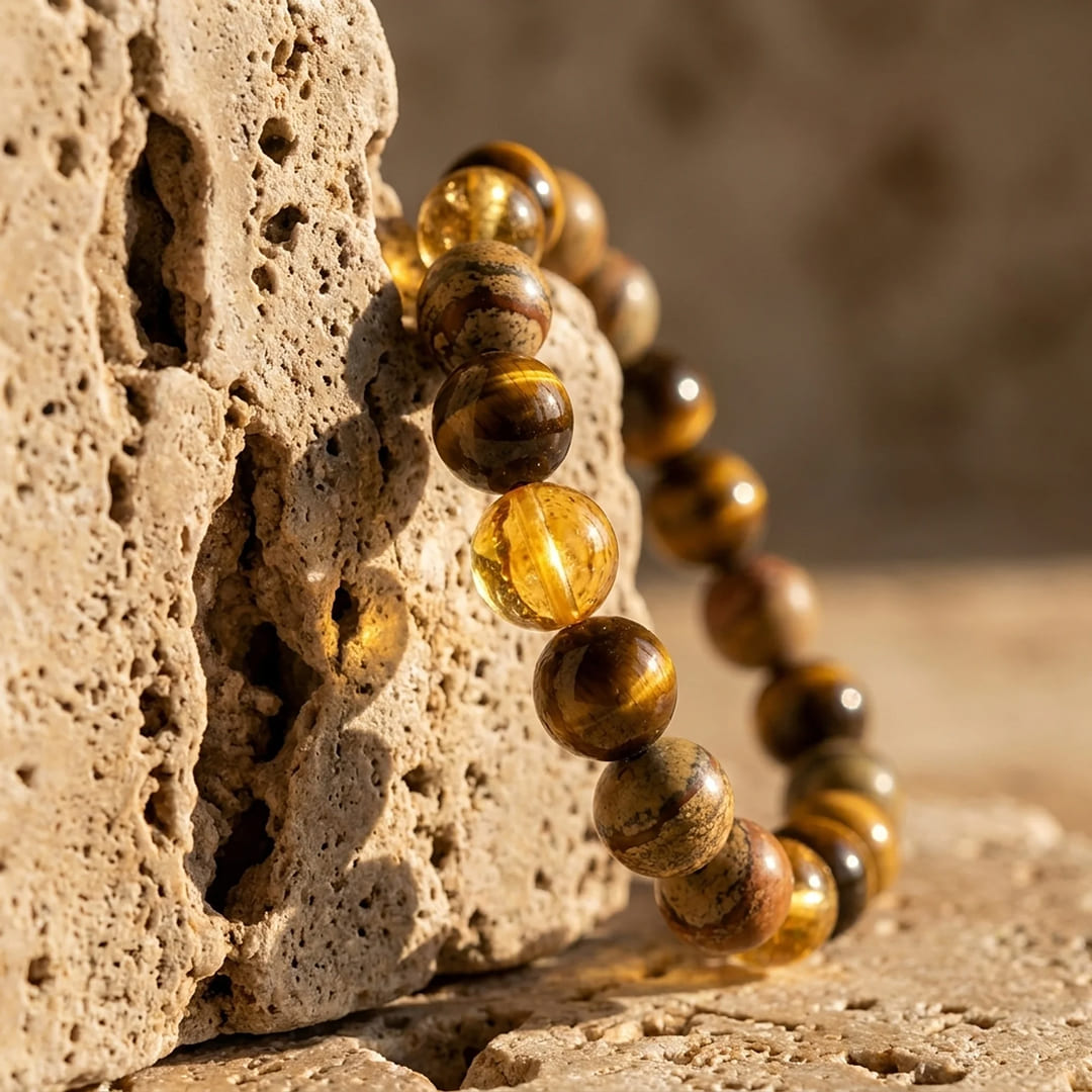 Bracelet Œil de Tigre & Citrine — Protection & Prospérité