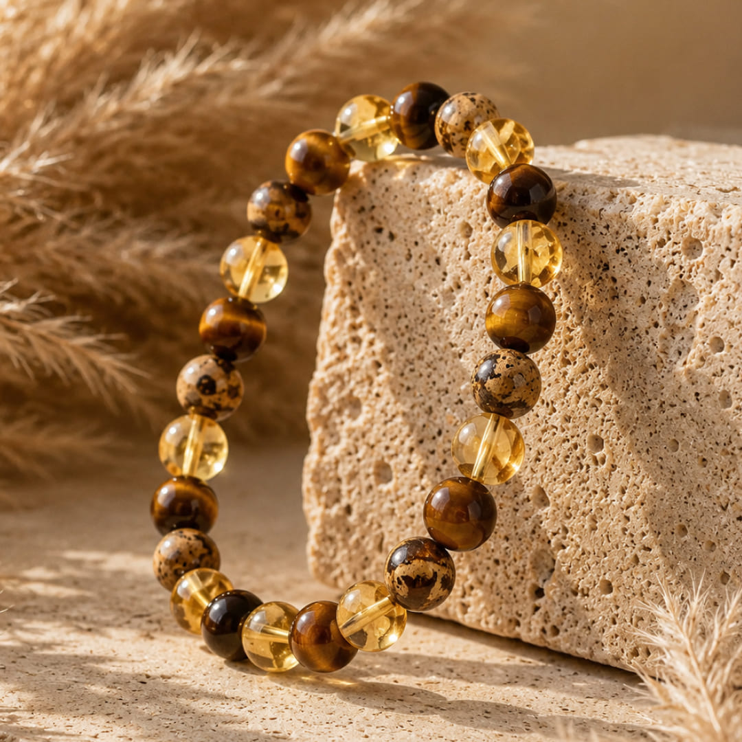 Bracelet Œil de Tigre & Citrine — Protection & Prospérité