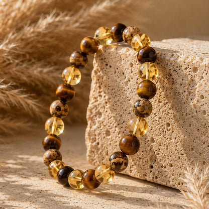 Bracelet Œil de Tigre & Citrine — Protection & Prospérité