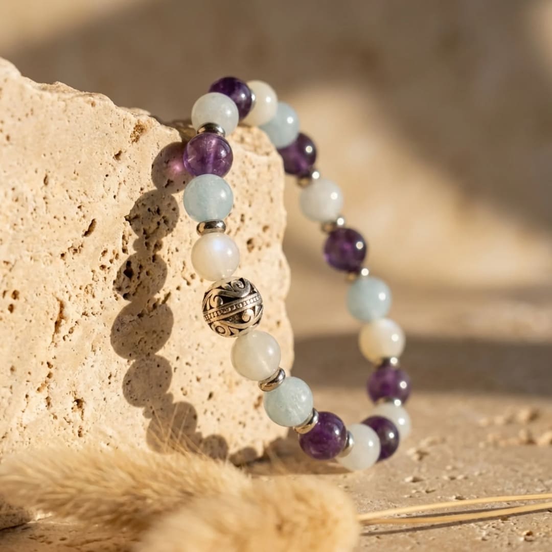Bracelet Améthyste, Aigue-Marine & Pierre de Lune — Bien-Être Féminin