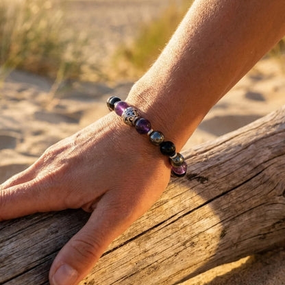 Bracelet Améthyste, Hématite & Obsidienne — Bouclier Émotionnel