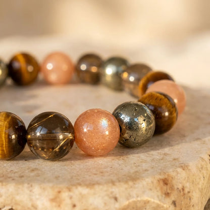 Bracelet Quartz Fumé & Œil de Tigre — Énergie Solaire & Ancrage