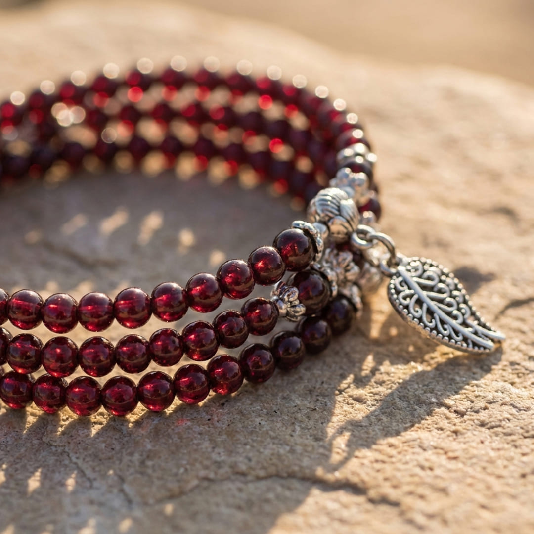 Bracelet Multi-Tours Grenat — Abondance, Passion & Vitalité