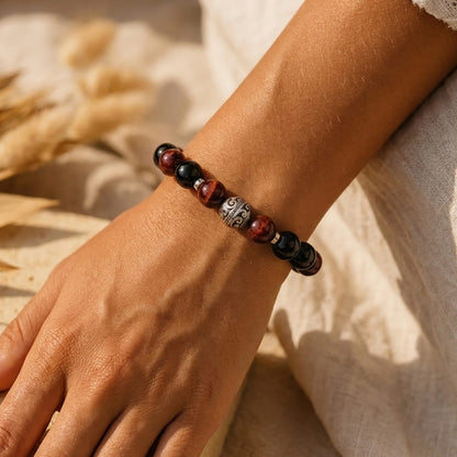 Bracelet Grenat, Œil de Taureau & Obsidienne — Flamme & Résilience