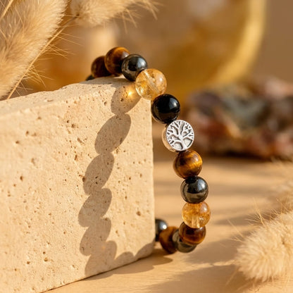 Bracelet Œil de Tigre, Citrine, Hématite & Obsidienne — Force & Clarté