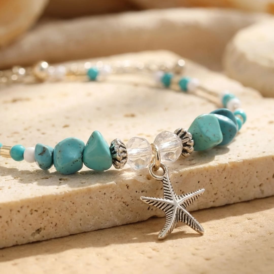 Bracelet de Cheville Turquoise Étoile de Mer — Liberté & Mer