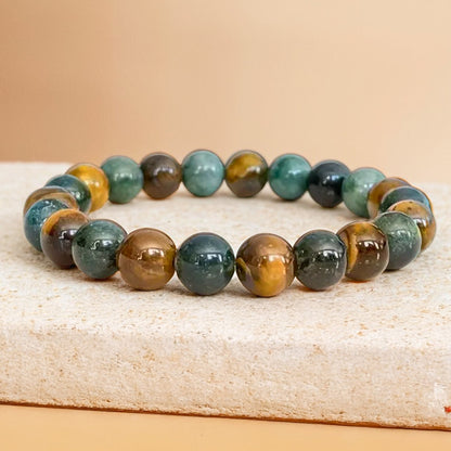 Bracelet "Équilibre & Protection" en Oeil de Tigre & Agate Mousse - 17cm - L'Arbre des Chakras
