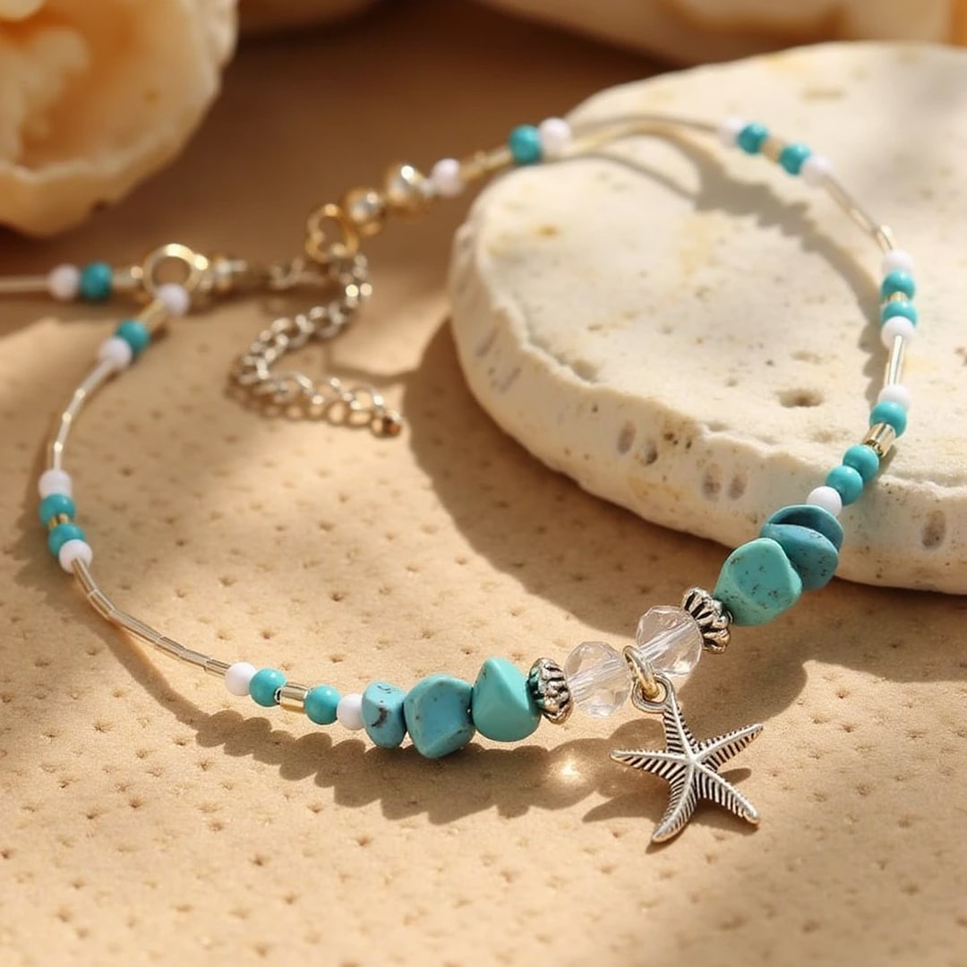 Bracelet de Cheville Turquoise Étoile de Mer — Liberté & Mer
