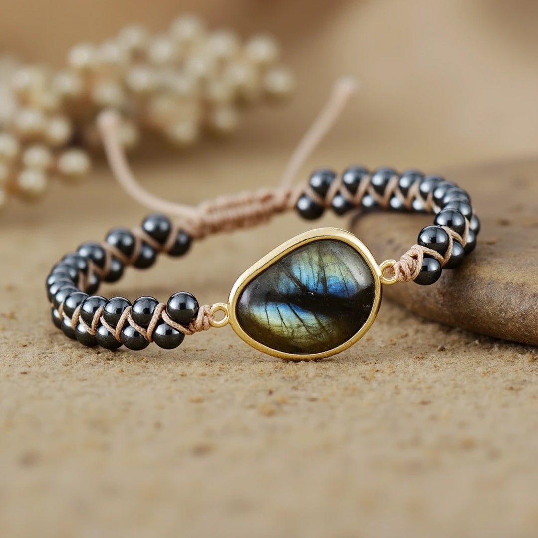 Bracelet Labradorite & Hématite — Œil Céleste & Ancrage