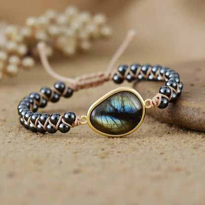 Bracelet Labradorite & Hématite — Œil Céleste & Ancrage
