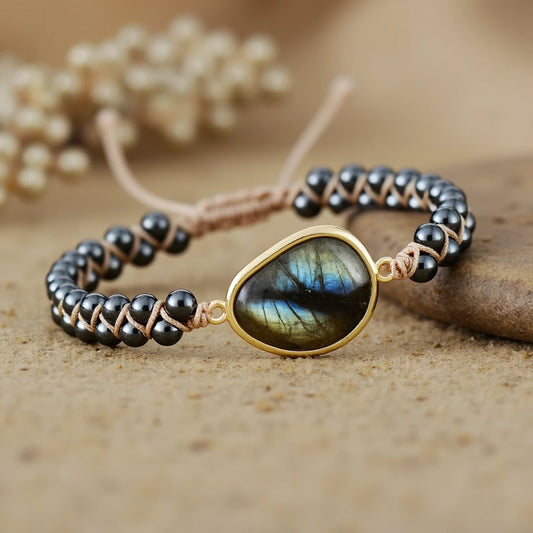 Bracelet Labradorite & Hématite — Œil Céleste & Ancrage