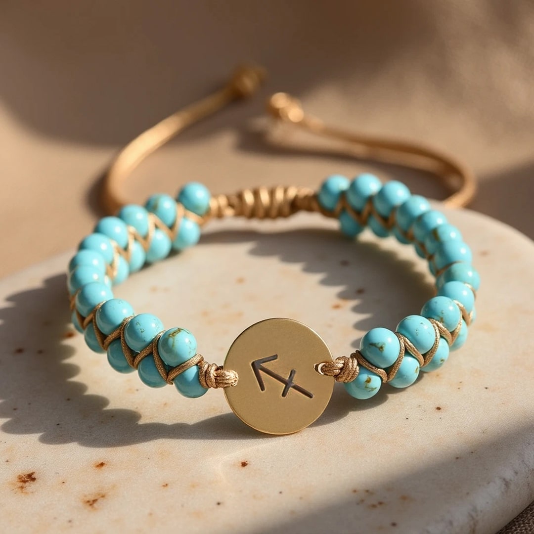 Bracelet Tressé "12 Constellations" en Pierres Naturelles - Sagittaire - Turquoise - L'Arbre des Chakras