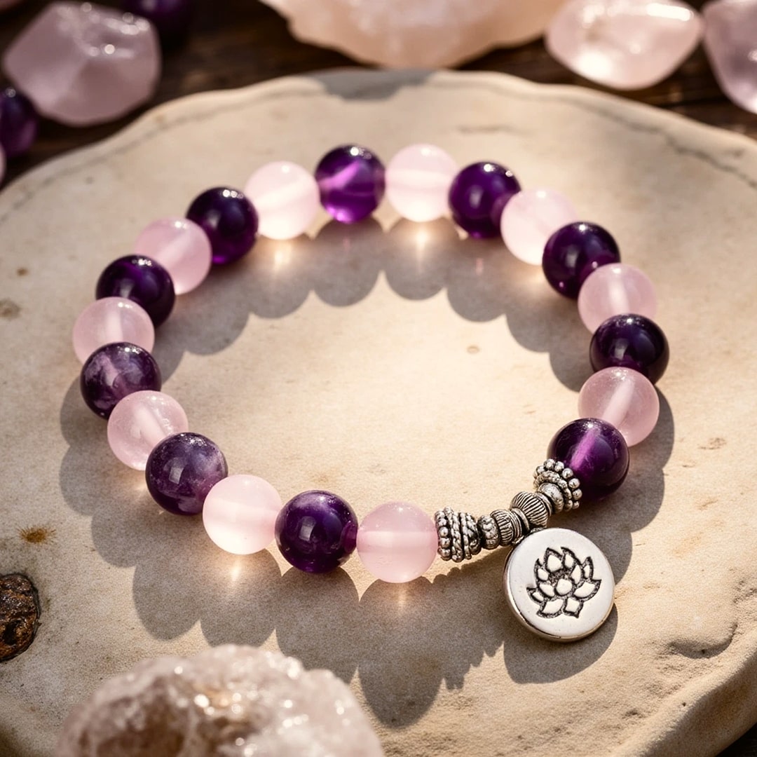 Bracelet Améthyste & Quartz Rose — Amour & Éveil Spirituel
