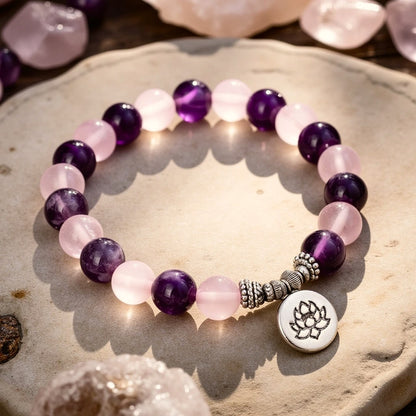 Bracelet Améthyste & Quartz Rose — Amour & Éveil Spirituel