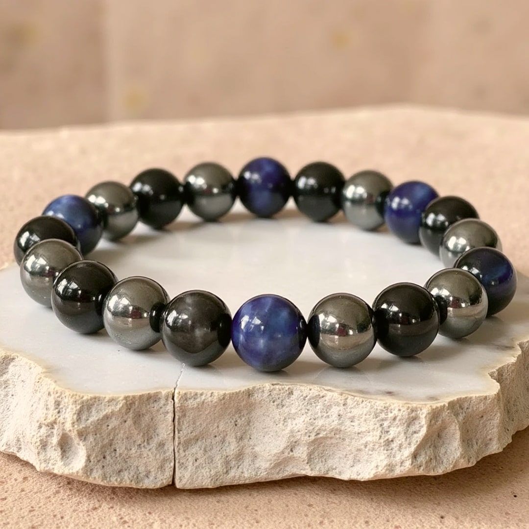 Bracelet Hématite, Shungite & Tourmaline — Guidance & Protection Triple