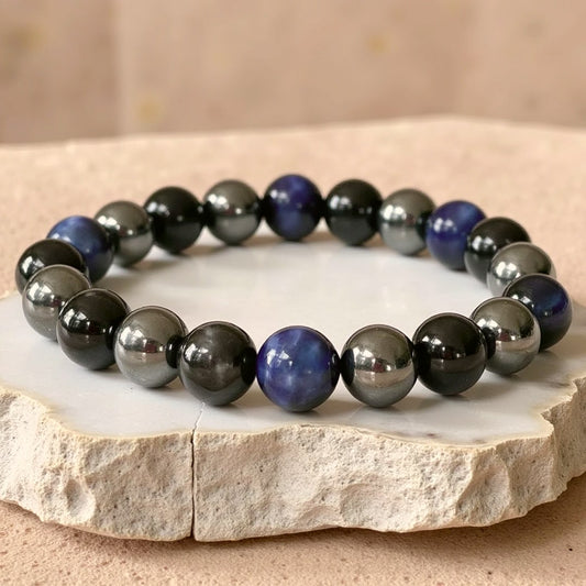 Bracelet Hématite, Shungite & Tourmaline — Guidance & Protection Triple
