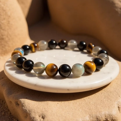 Bracelet "Protection Ultime" en Tourmaline, Oeil de Tigre & Labradorite - 17cm - L'Arbre des Chakras