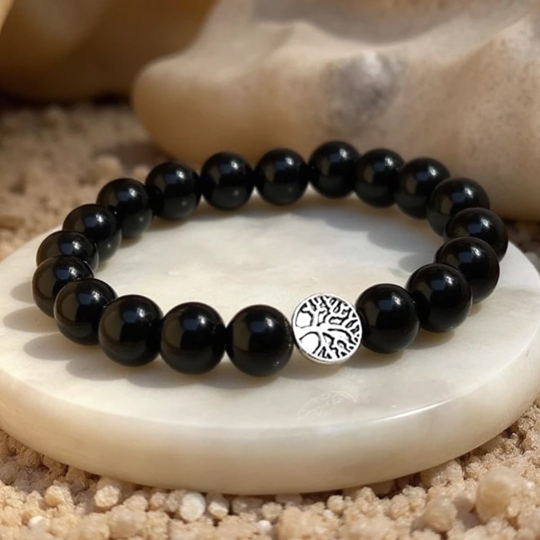 Bracelet "Ancrage Protecteur" en Obsidienne Noire - 17cm - L'Arbre des Chakras