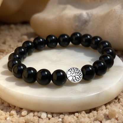 Bracelet "Ancrage Protecteur" en Obsidienne Noire - 17cm - L'Arbre des Chakras