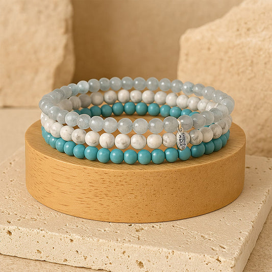 Ensemble "Océan de Bien-Être" en Turquoise, Howlite & Aigue-Marine - 17cm - L'Arbre des Chakras
