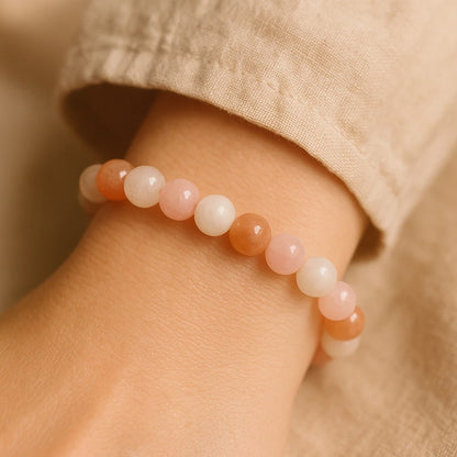 Bracelet Pierre de Soleil, Quartz Rose & Pierre de Lune — Énergie Féminine