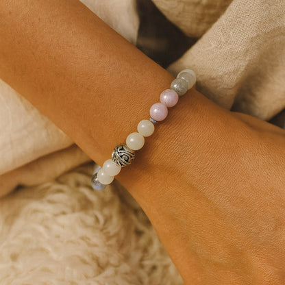 Bracelet Labradorite, Pierre de Lune & Kunzite — Énergie Féminine