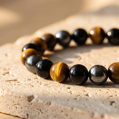 Bracelet Triple Protection — Œil de Tigre, Hématite & Obsidienne