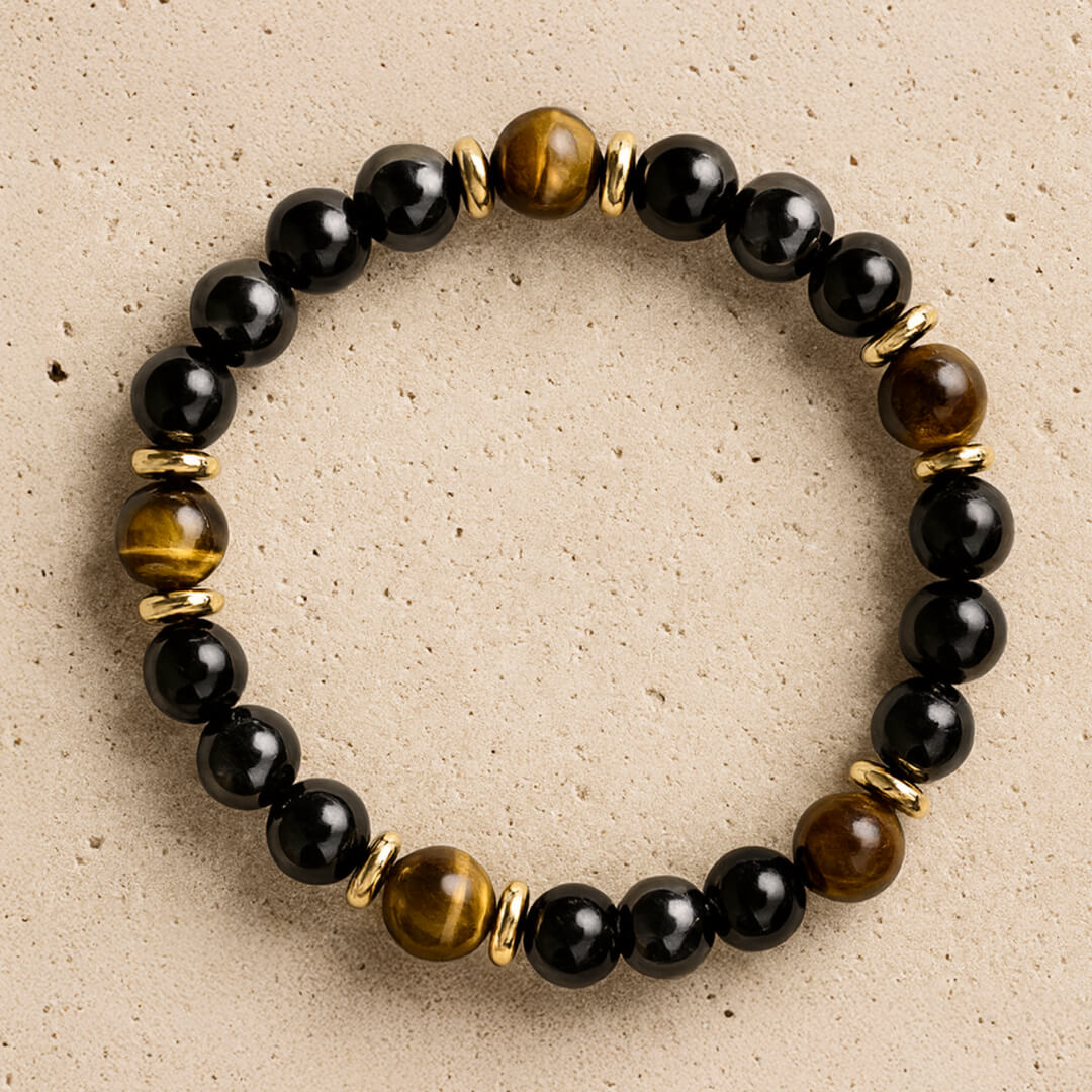 Bracelet Œil de Tigre, Hématite & Onyx — Confiance & Bouclier