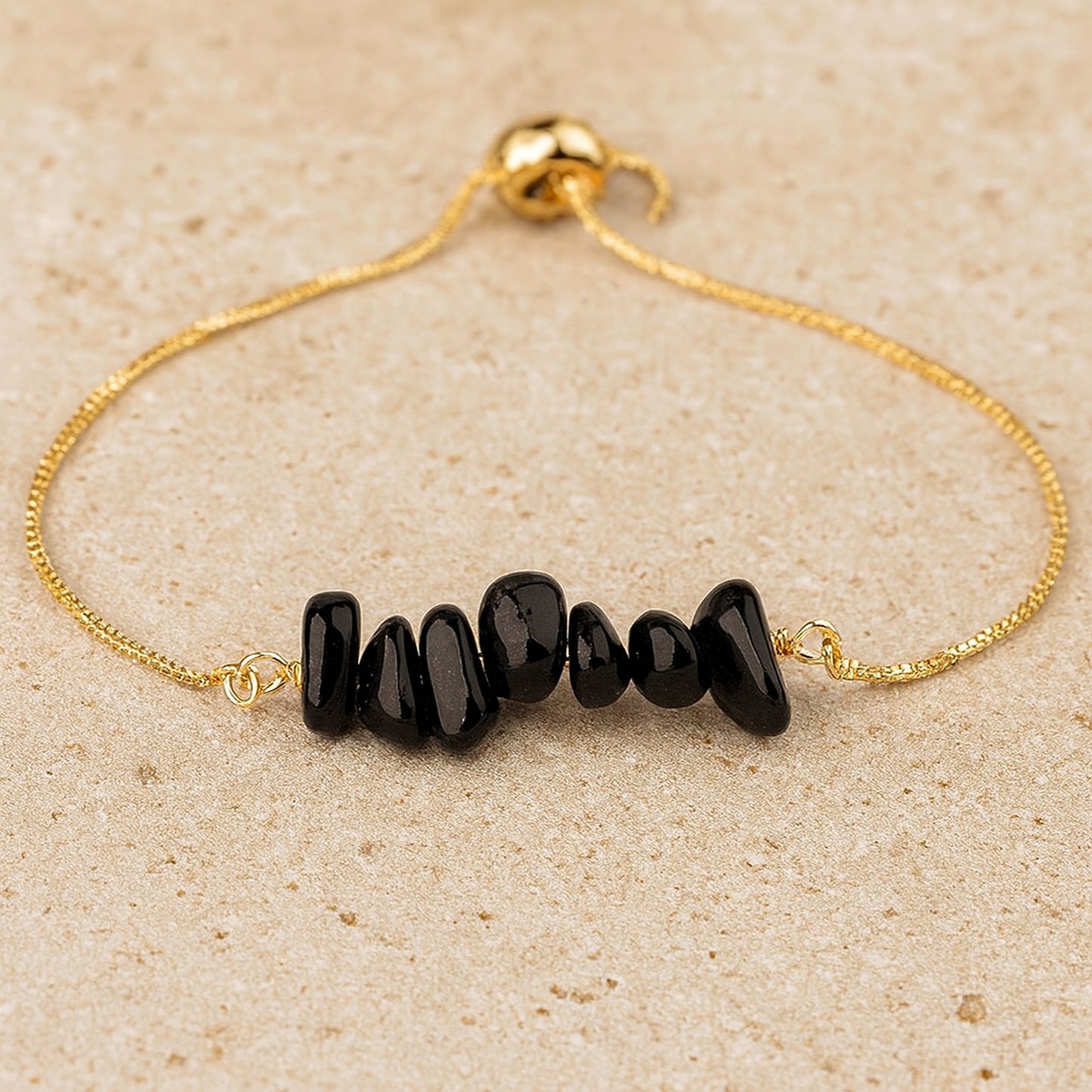 Bracelet Fin en Pierres Irrégulières Naturelles - Agate Noire - L'Arbre des Chakras