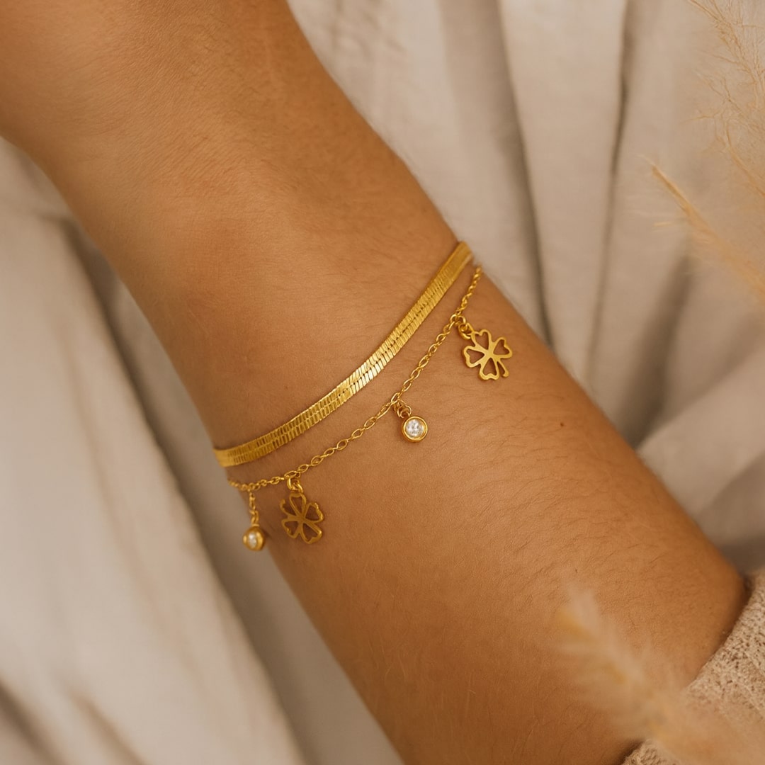 Bracelet Trèfle Enchanté — Chance & Élégance Or/Argent