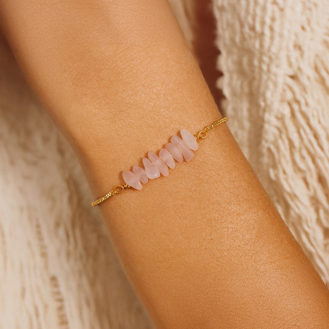 Bracelet Fin en Pierres Irrégulières Naturelles - Quartz Rose - L'Arbre des Chakras