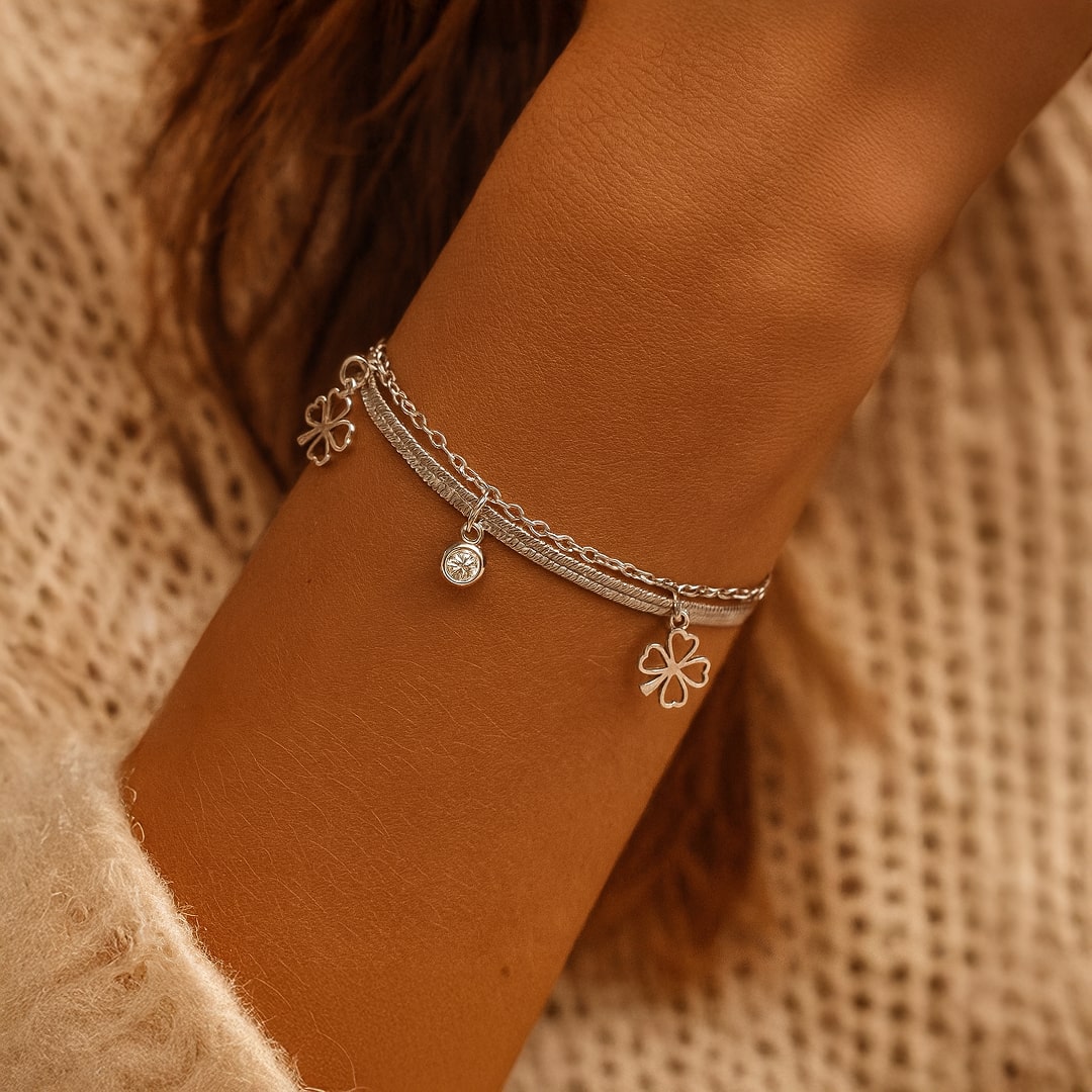 Bracelet Trèfle Enchanté — Chance & Élégance Or/Argent